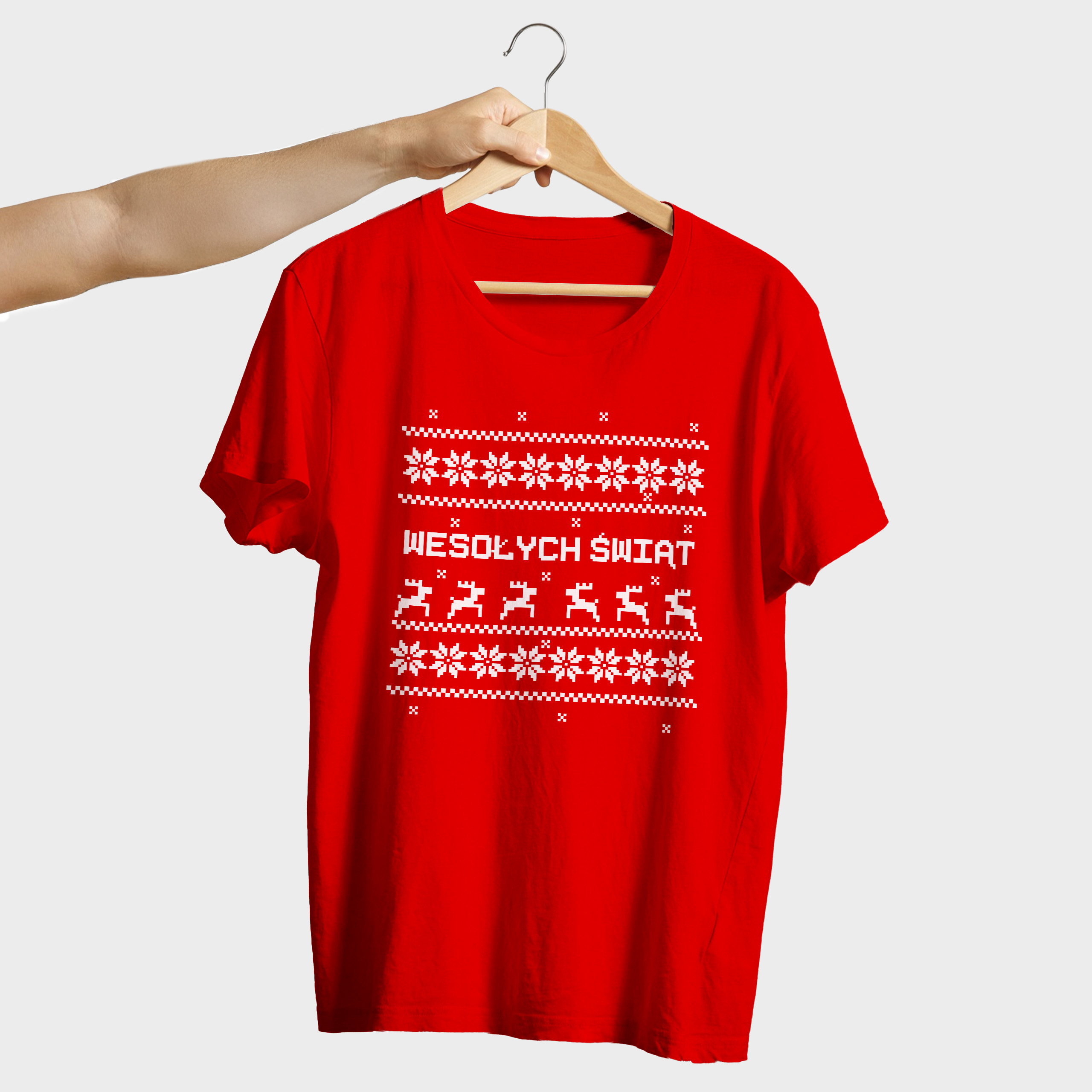 Koszulka męska czerwona święta "Świąteczne Wzorki" - obrazek 4