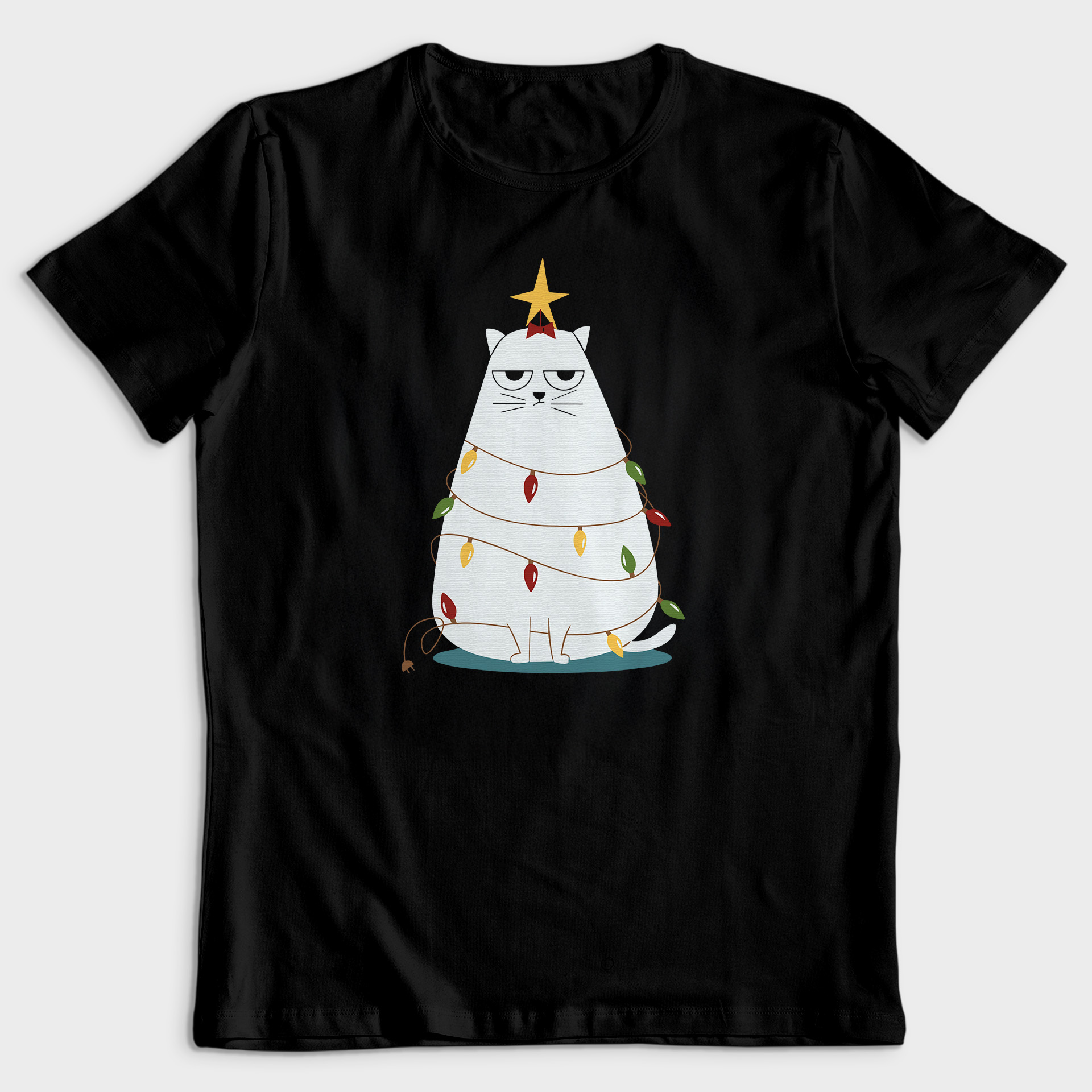 Koszulka męska czarna święta Kotek w lampce - obrazek 2