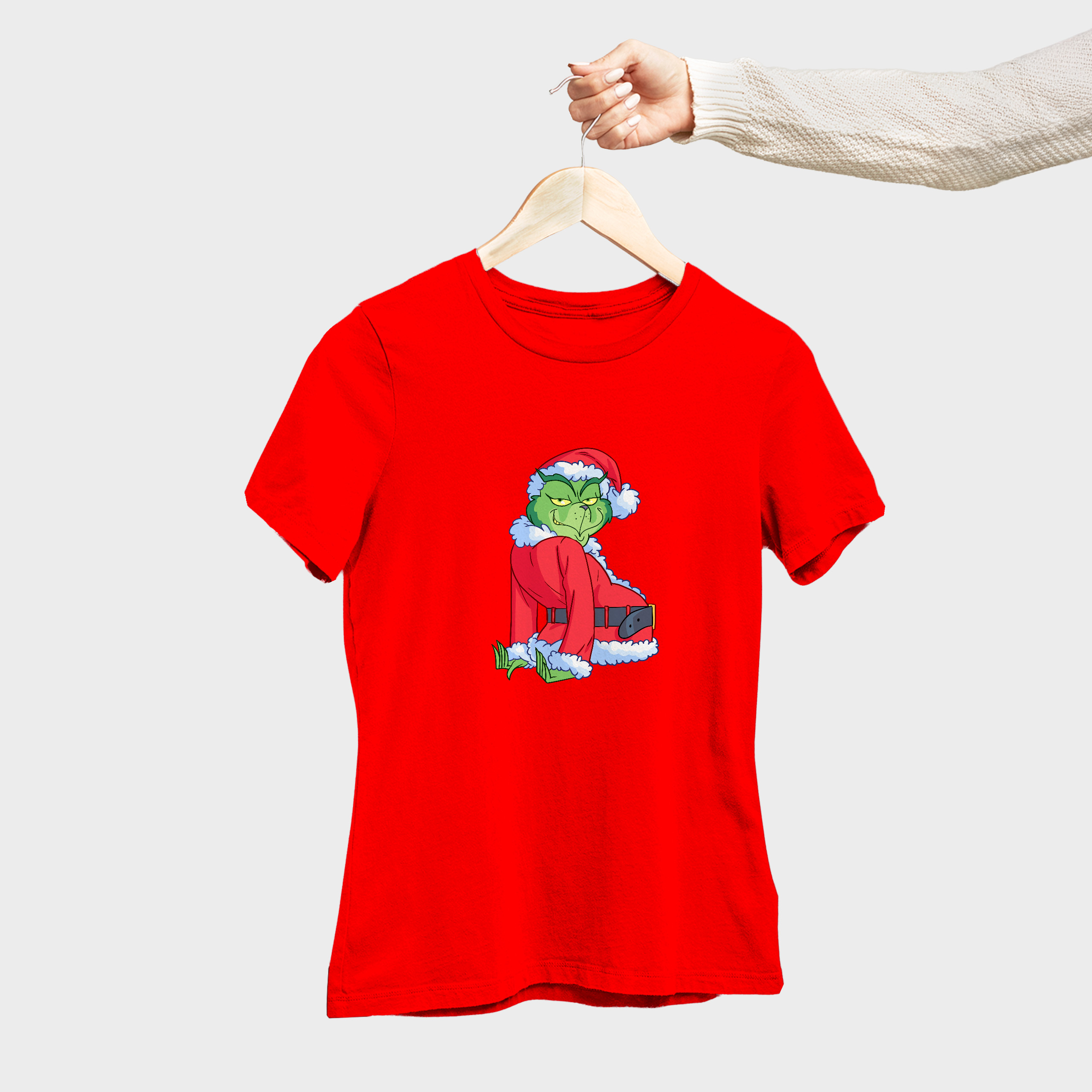 Koszulka kobieta czerwona święta Grinch Bokiem - obrazek 4