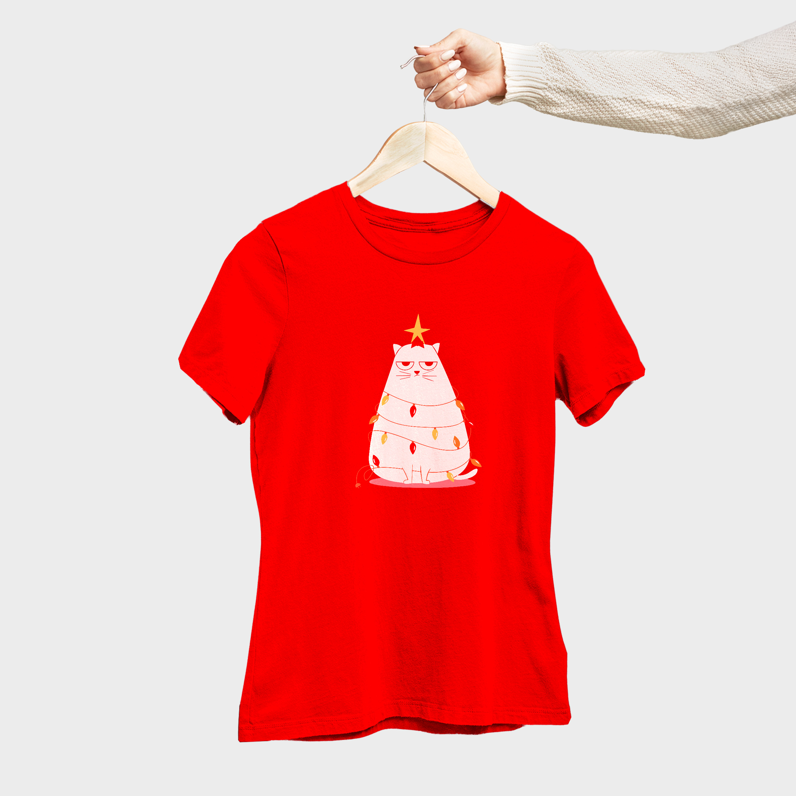Koszulka damska czerwona święta Kotek choinka - obrazek 4