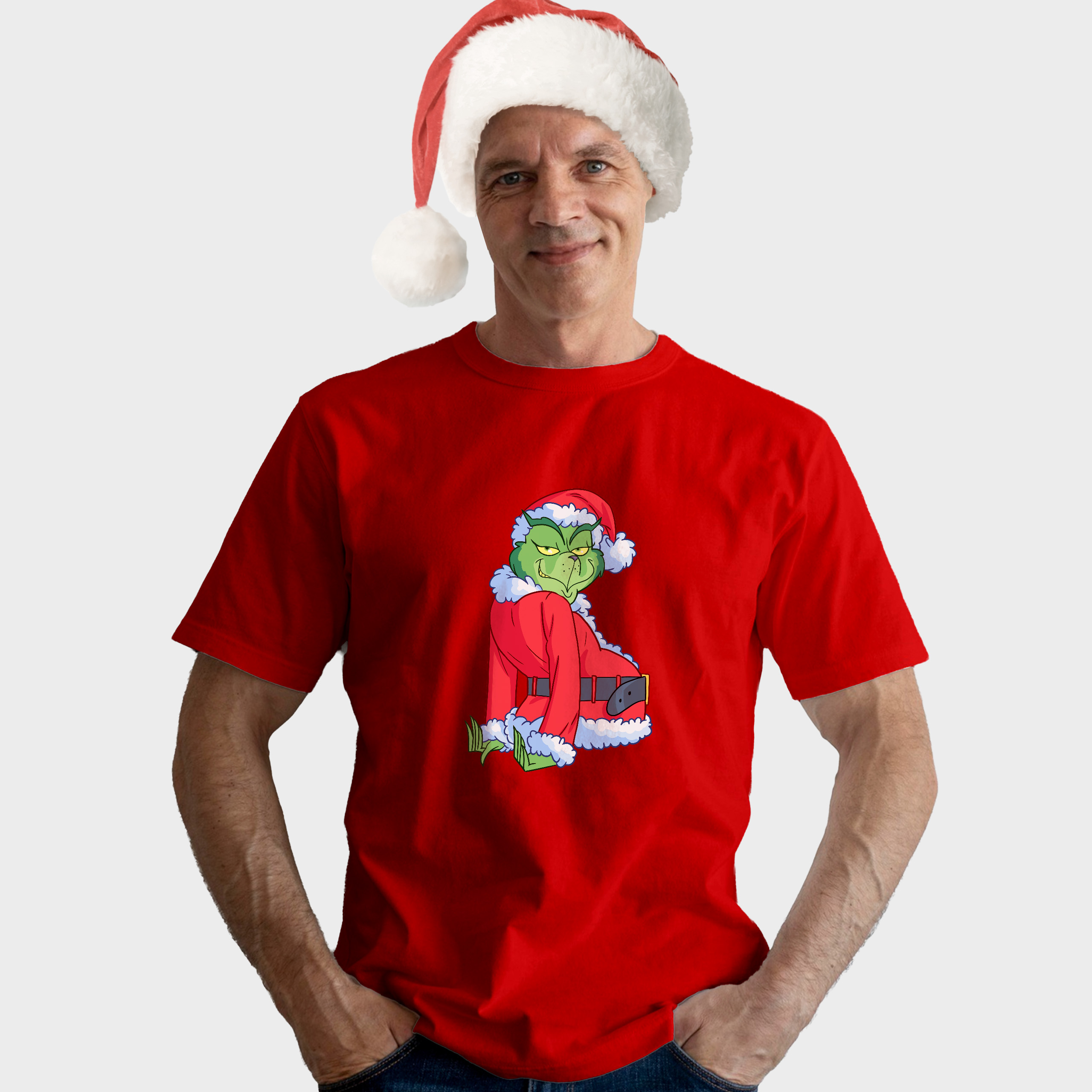 Koszulka męska czerwona święta Grinch Bokiem - obrazek 3