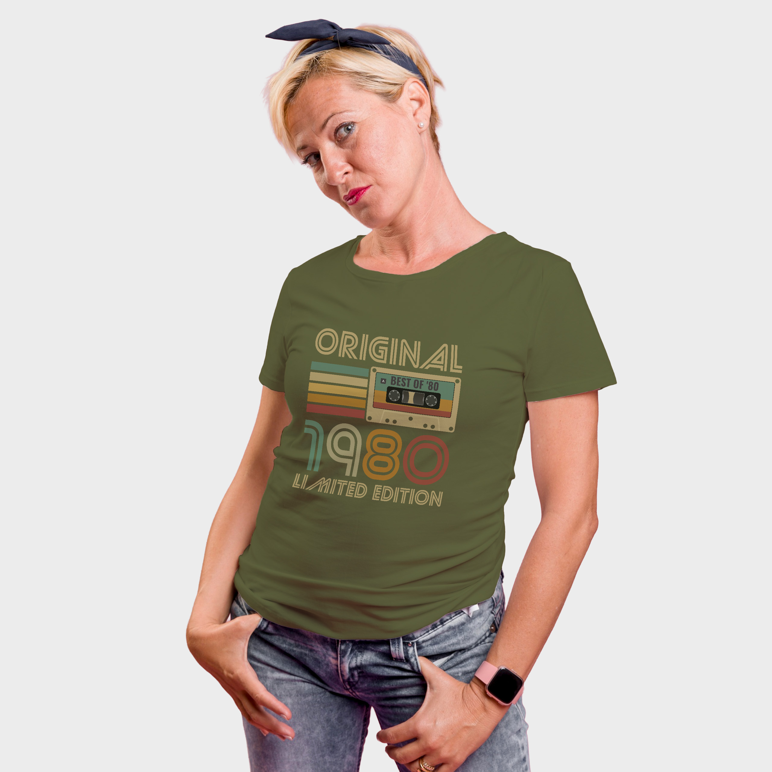 Koszulka damska khaki 1980 kaseta - obrazek 3