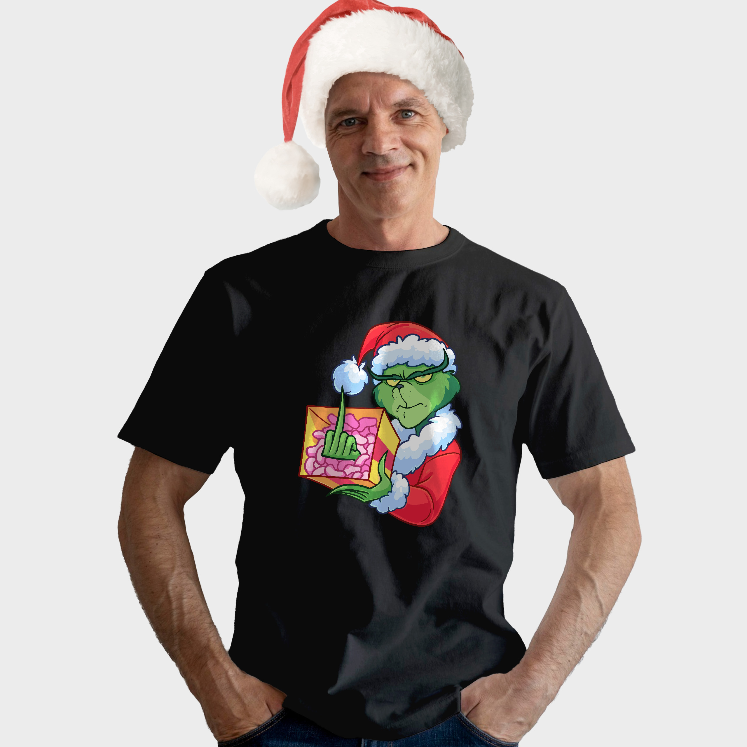Koszulka męska czarna święta Grinch z palcem - obrazek 3