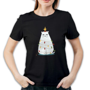 Koszulka damska czarna święta Kotek choinka
