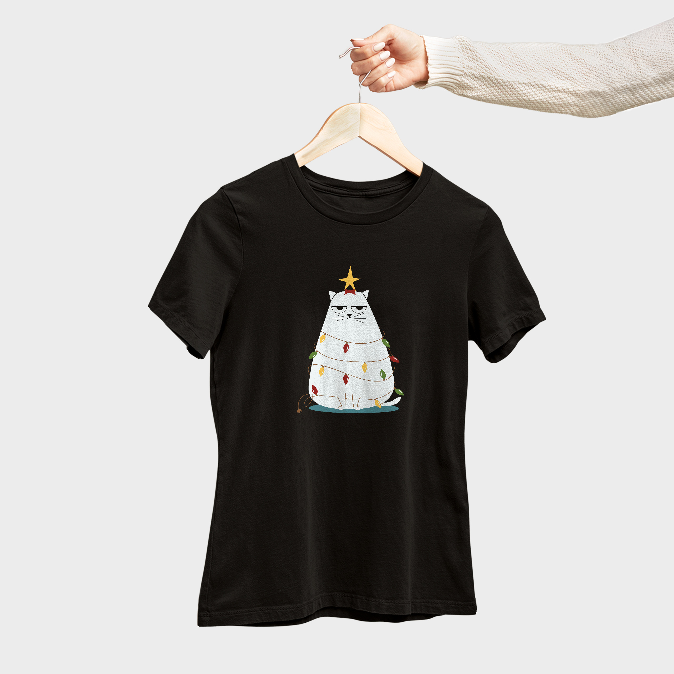 Koszulka damska czarna święta Kotek choinka - obrazek 4