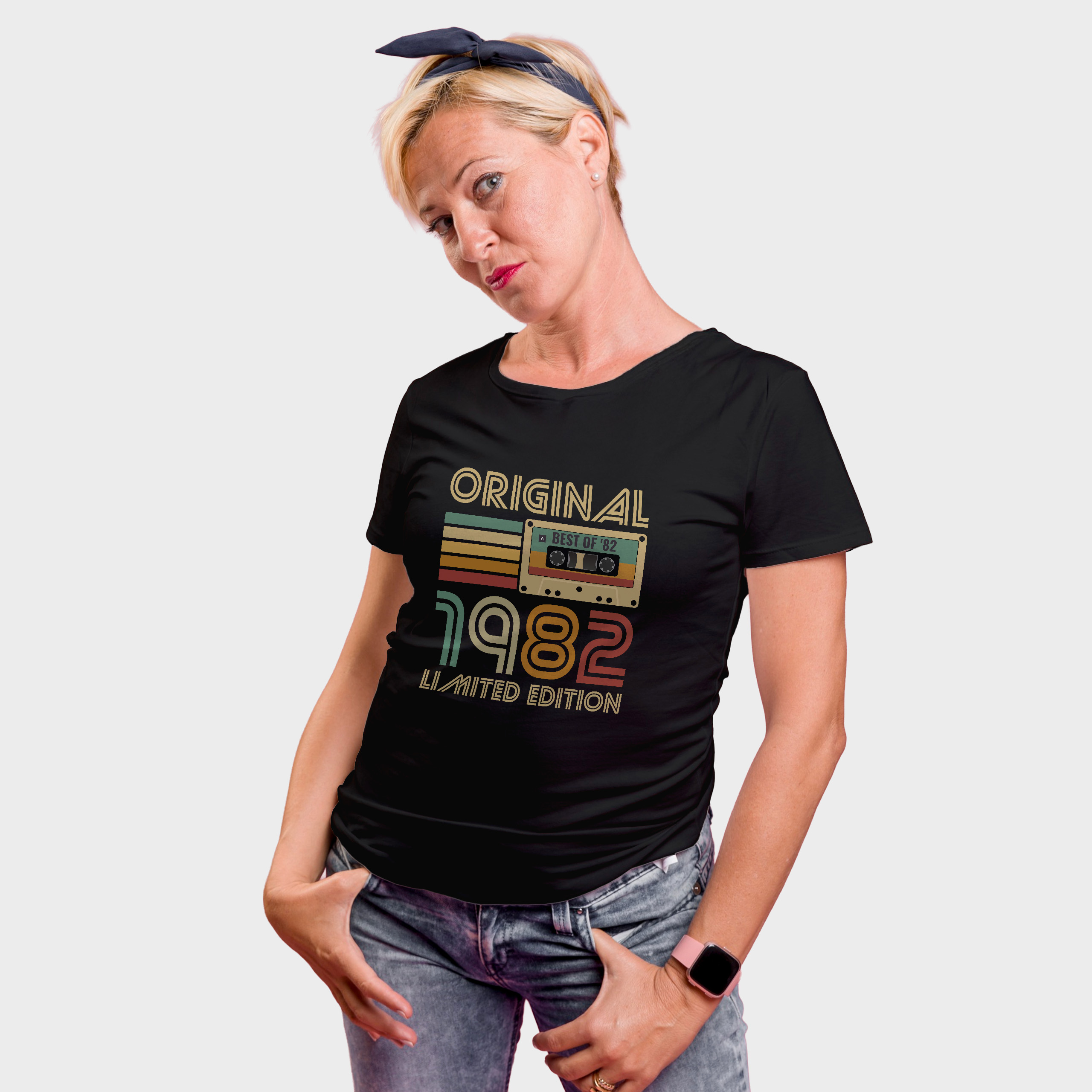 Koszulka damska czarna 1982 kaseta - obrazek 3