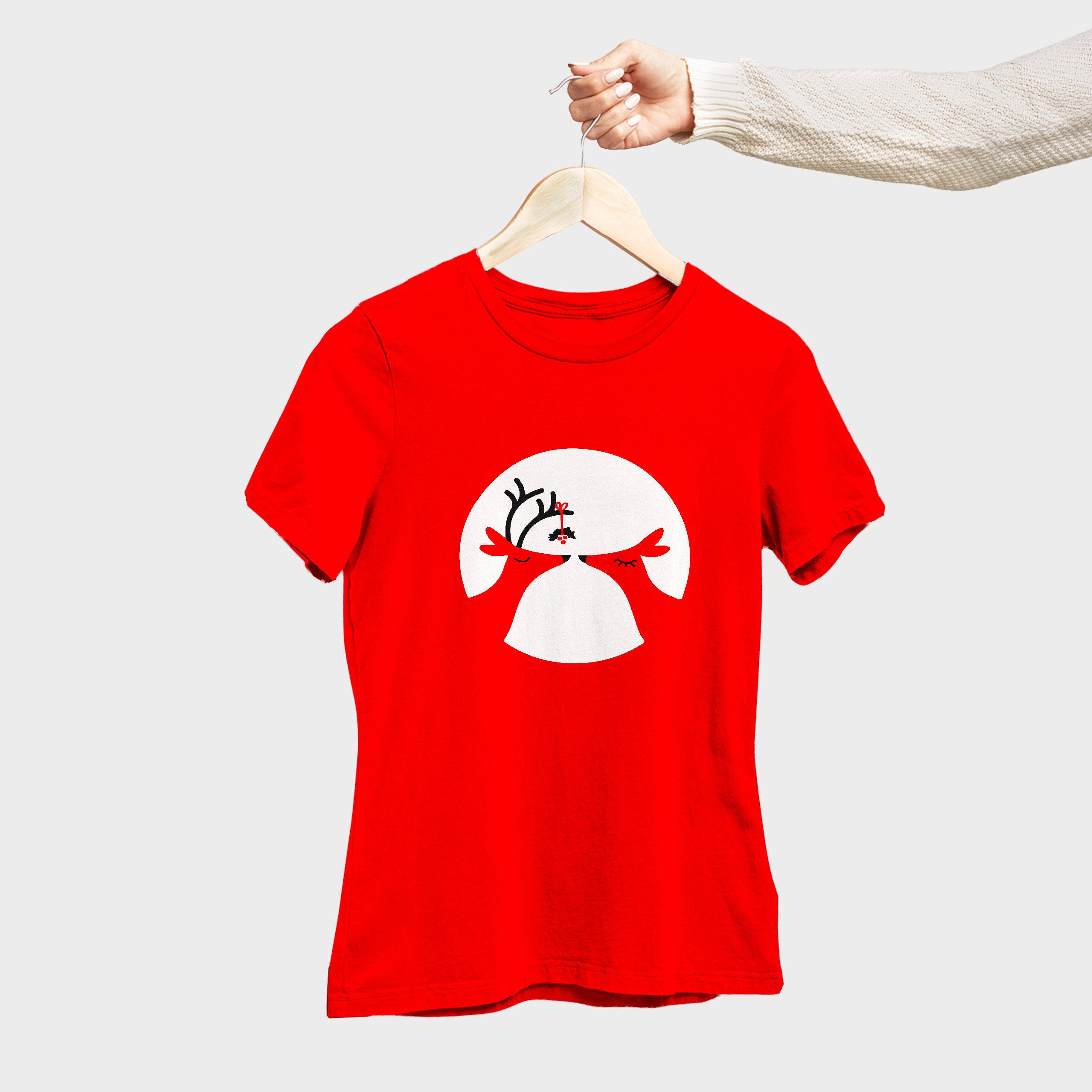 Koszulka damska czerwona święta Renifery - obrazek 4