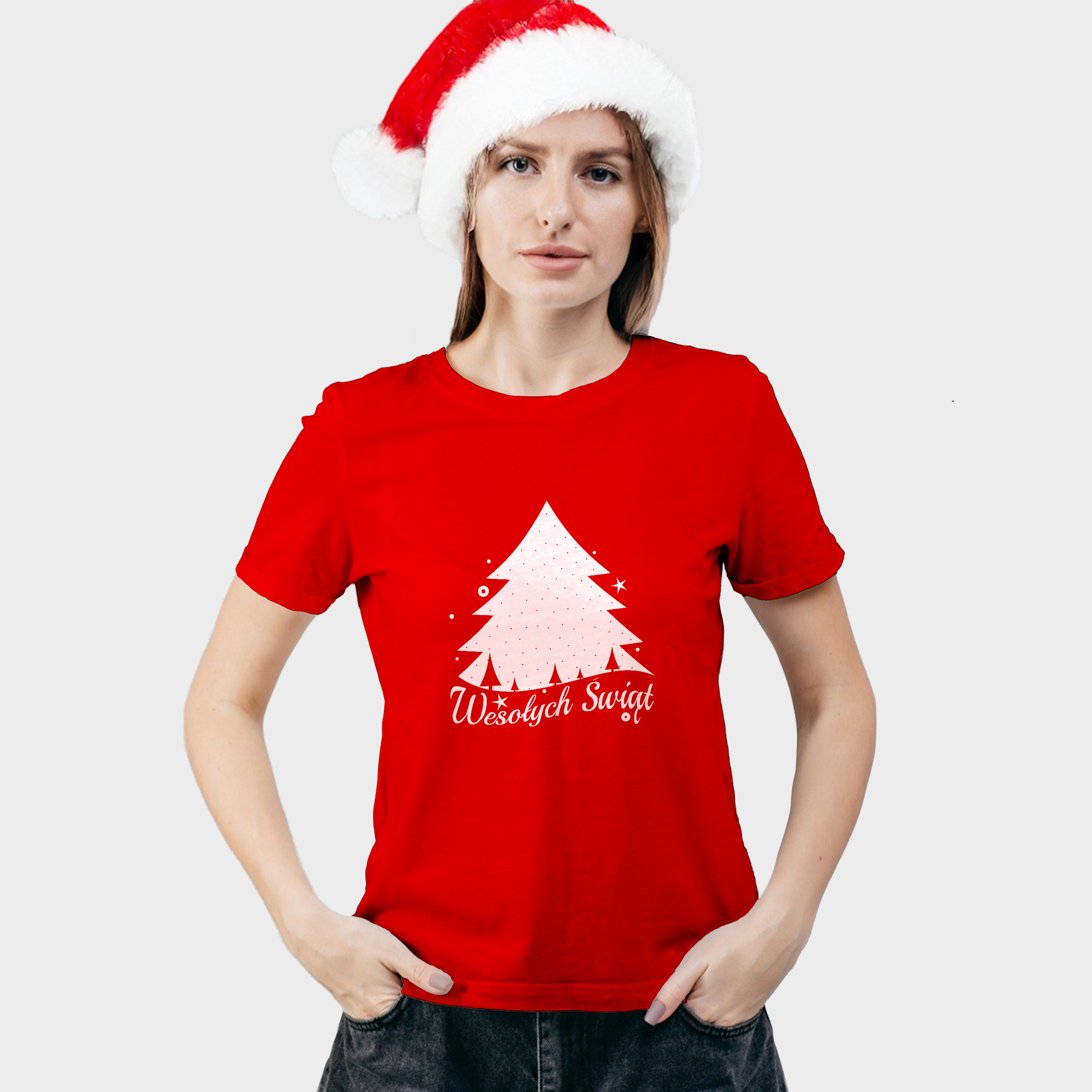 Koszulka damska czerwona święta Choinka Wesołych Świąt - obrazek 3