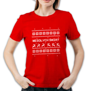 Koszulka damska czerwona święta wzorki geometryczne
