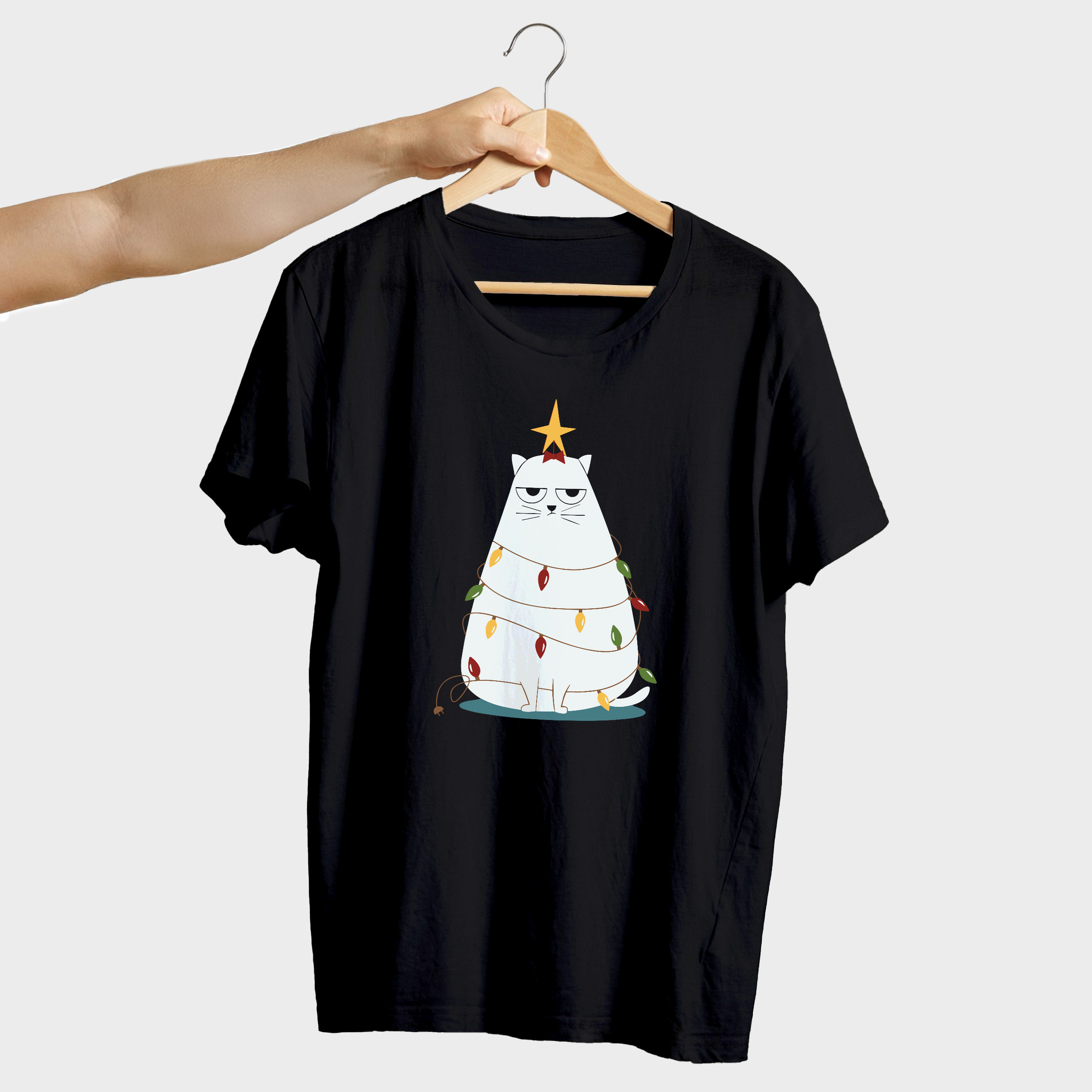 Koszulka męska czarna święta Kotek w lampce - obrazek 4