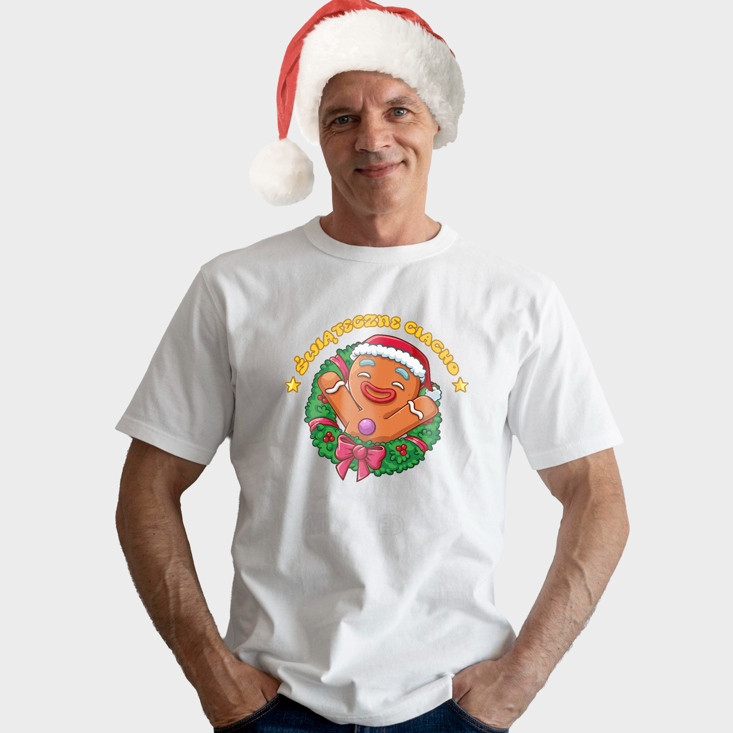 Koszulka męska biała święta ""Świąteczne Ciacho"" - obrazek 3