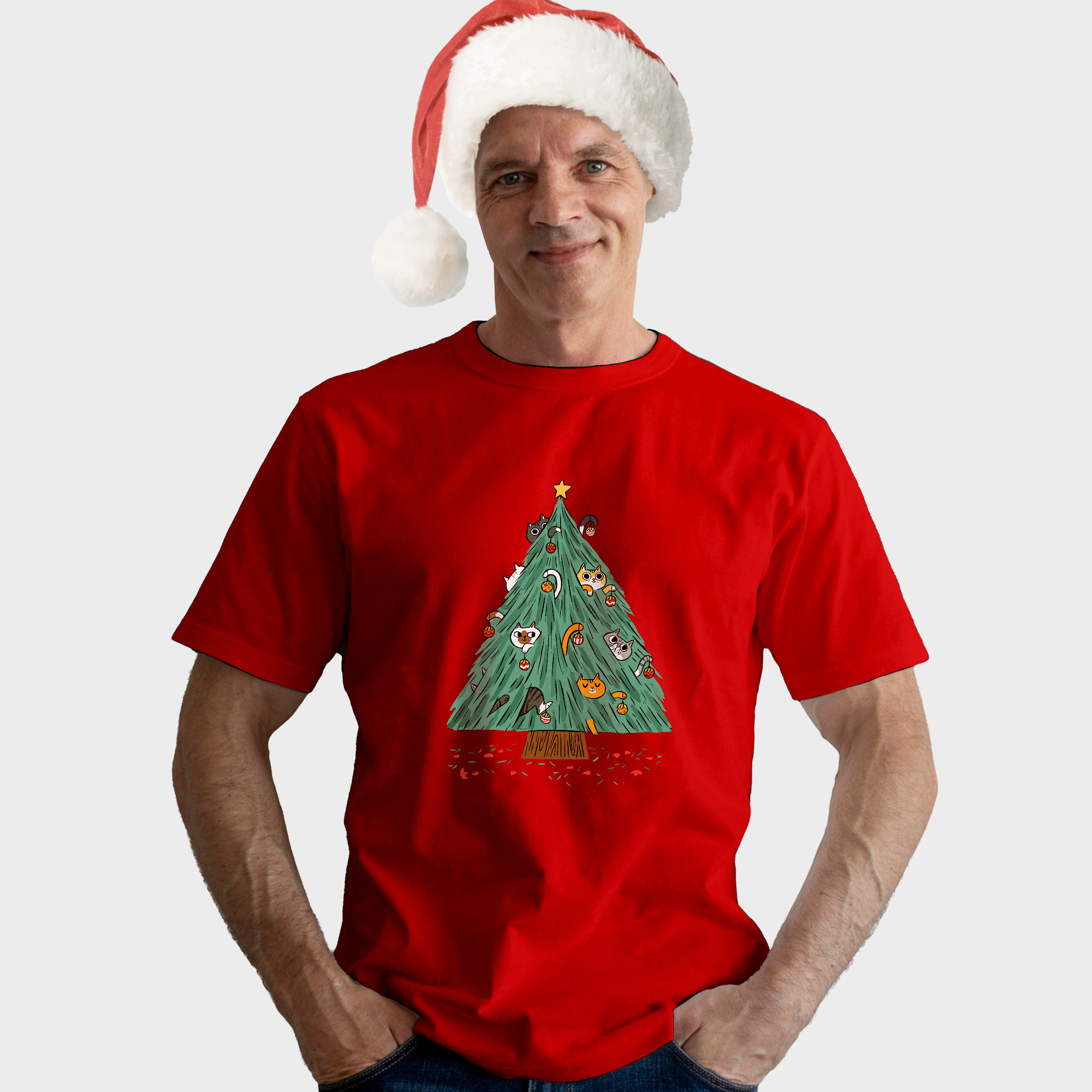 Koszulka męska czerwona święta Choinka - obrazek 3