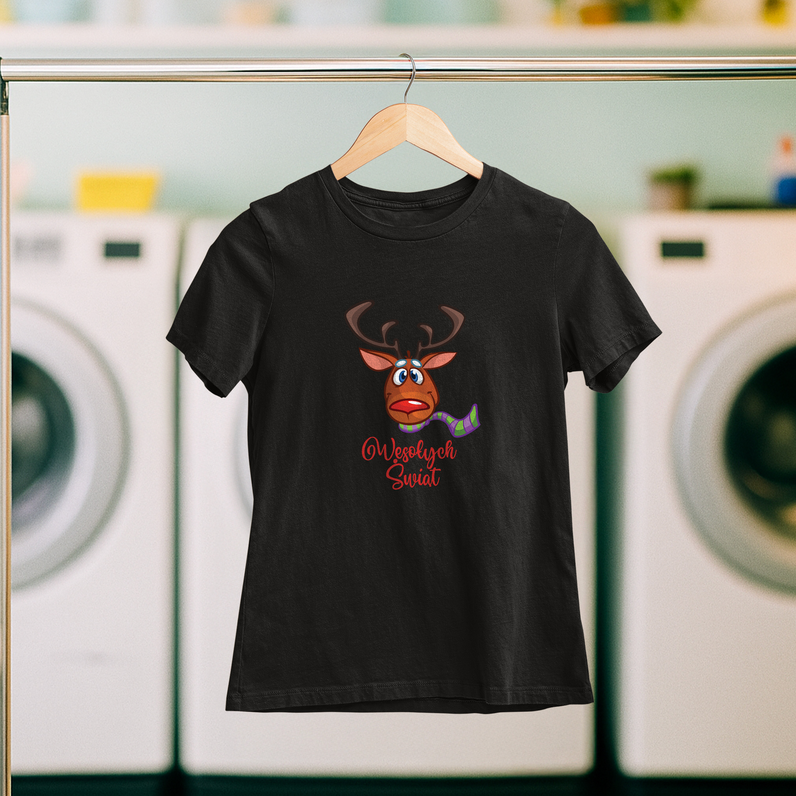 Koszulka damska czarna święta Renifer "Wesołych Świąt" - obrazek 5