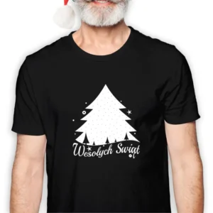 Koszulka męska czarna święta ""Wesołych świąt"" choinka
