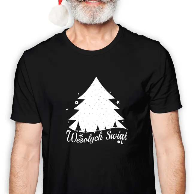 Koszulka męska czarna święta ""Wesołych świąt"" choinka