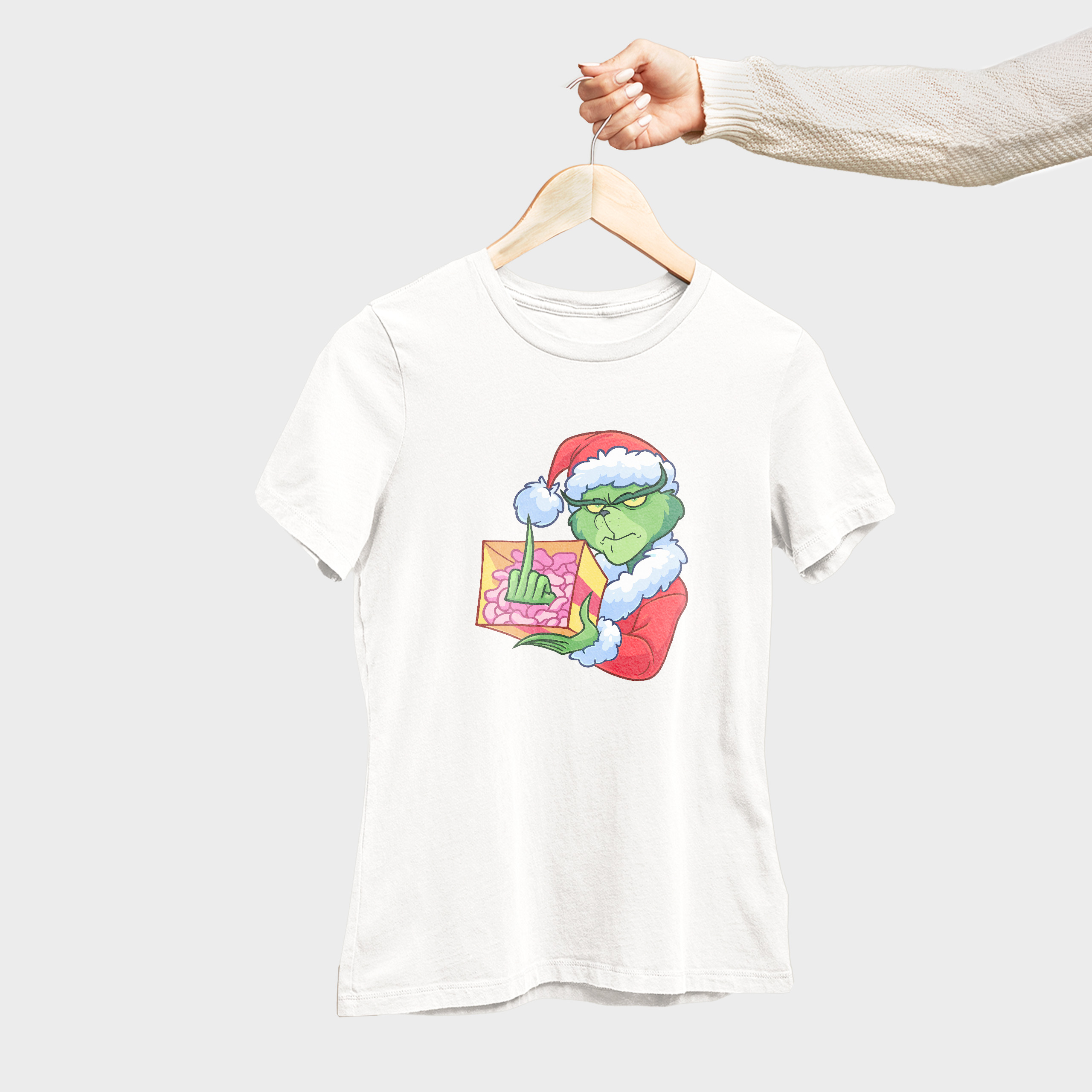 Koszulka damska biała święta Grinch z palcem - obrazek 4