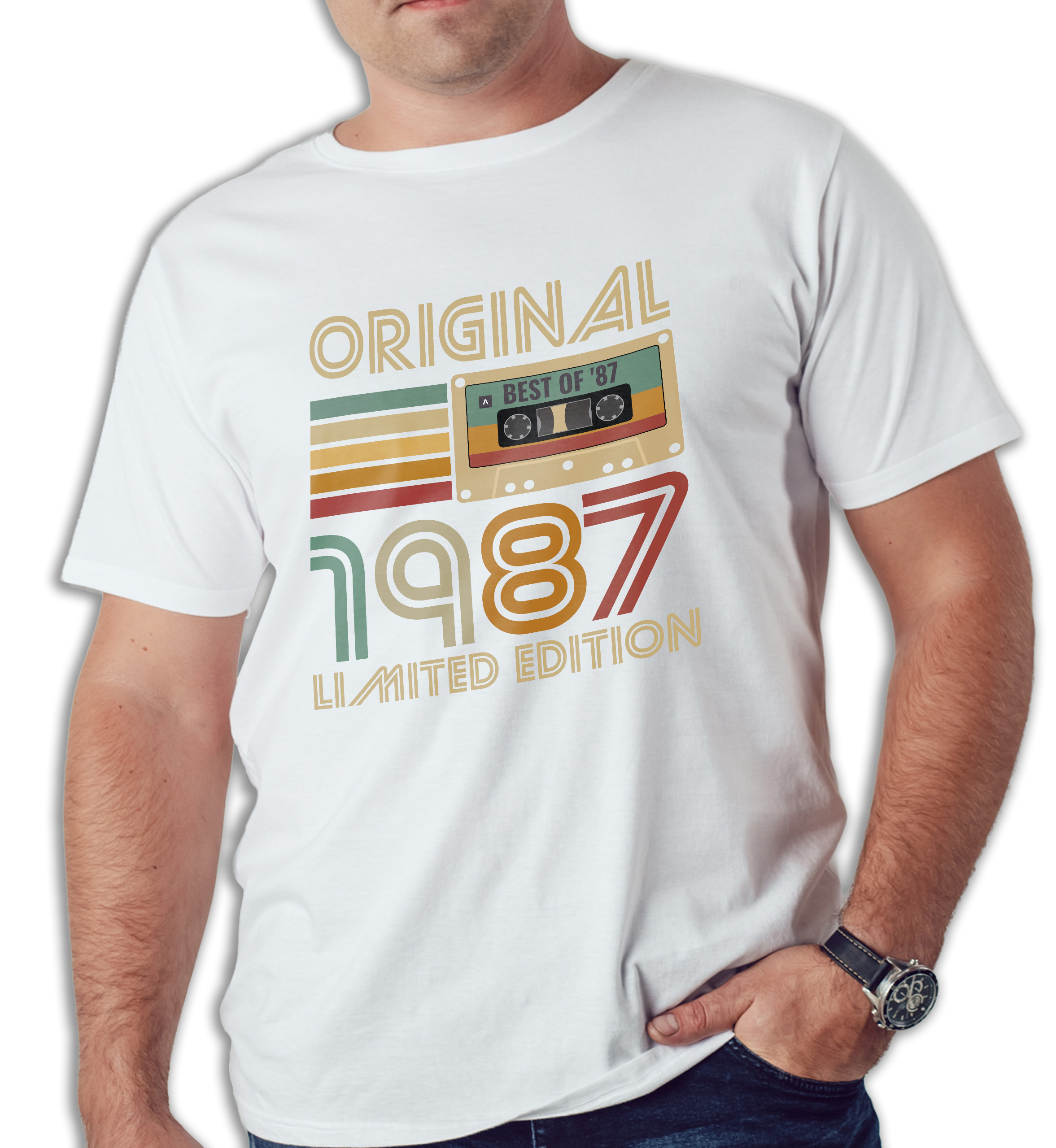 Koszulka męska biała 1987 kaseta