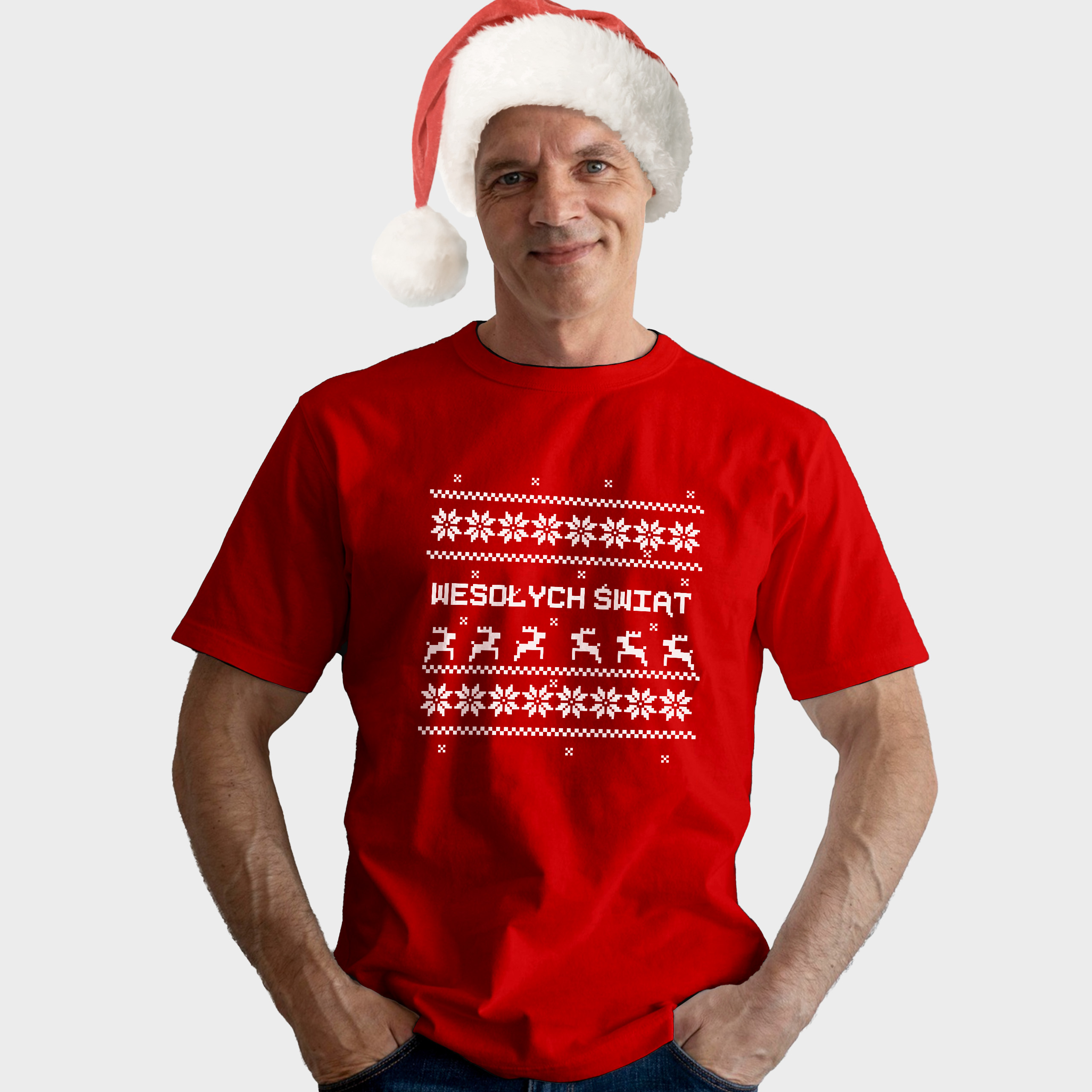 Koszulka męska czerwona święta "Świąteczne Wzorki" - obrazek 3