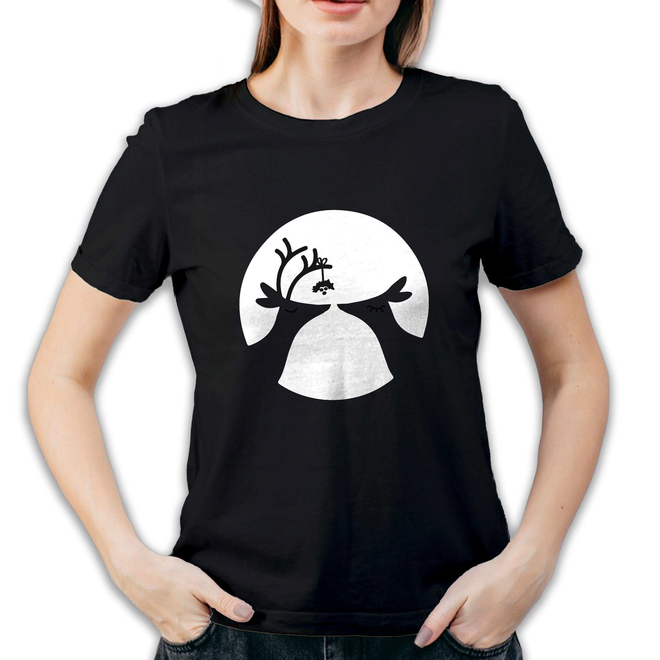 Koszulka damska czarna święta Renifery