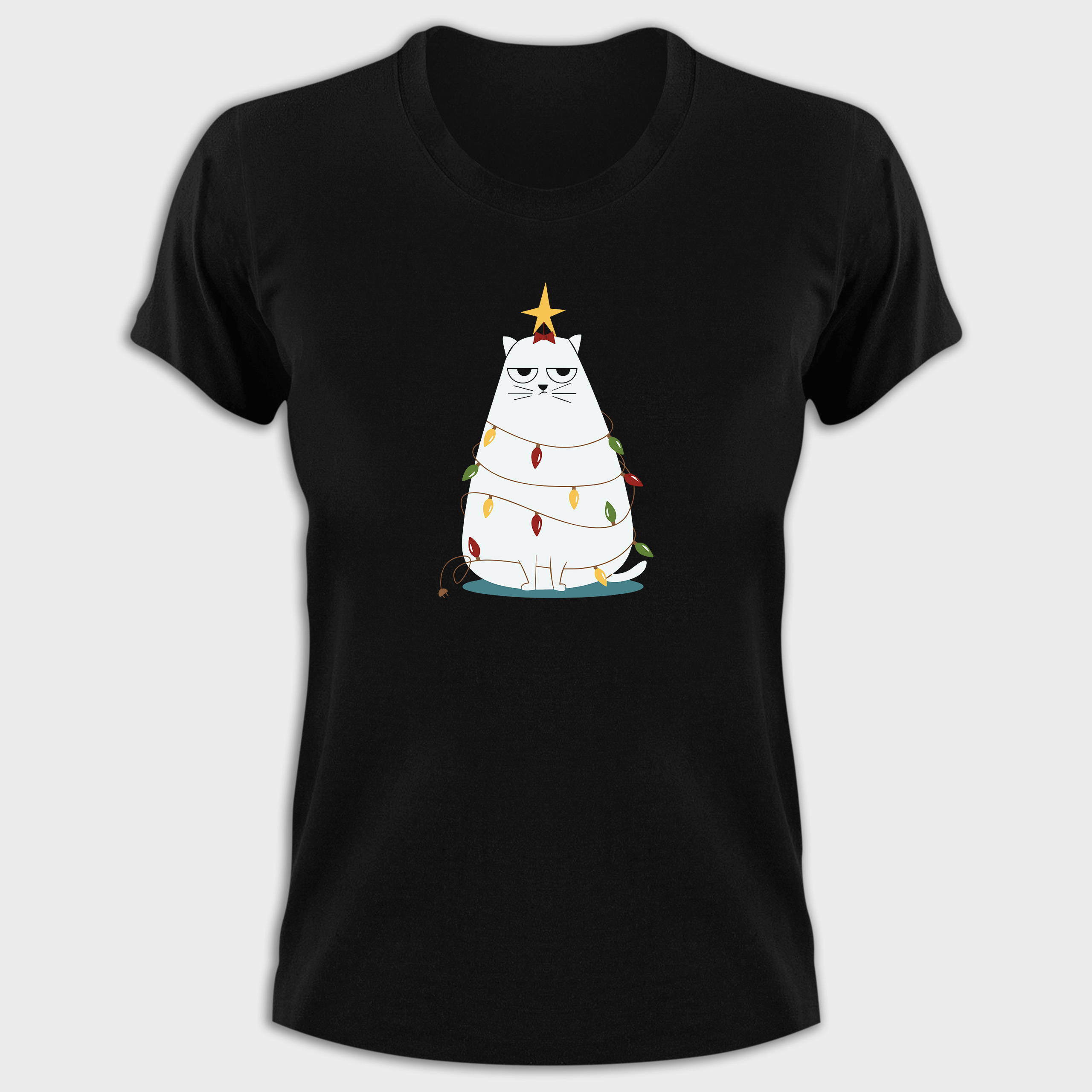 Koszulka damska czarna święta Kotek choinka - obrazek 2