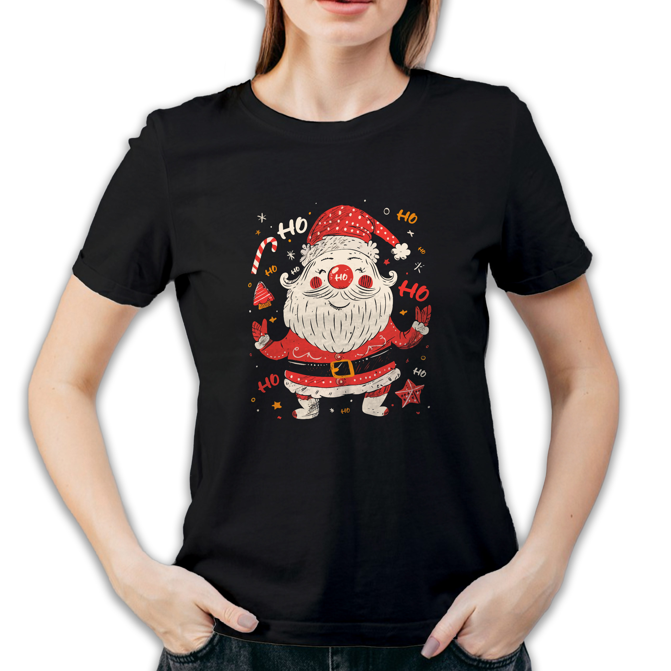Koszulka damska czarna święta Święty Mikołaj "Ho ho ho"