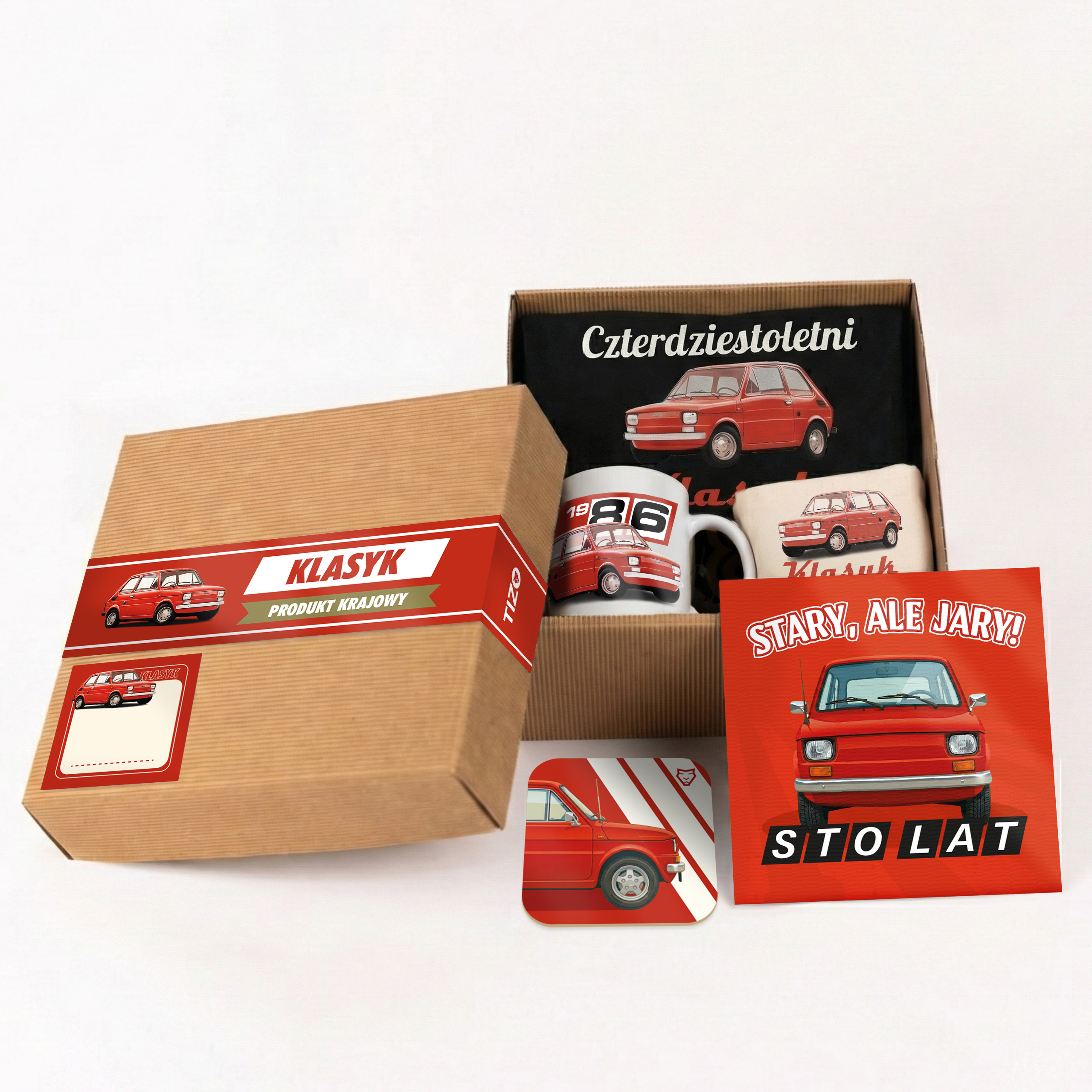 Urodzinowy Zestaw BOX Maluch Koszulka, Kubek, Kartka, Torba, Podstawka