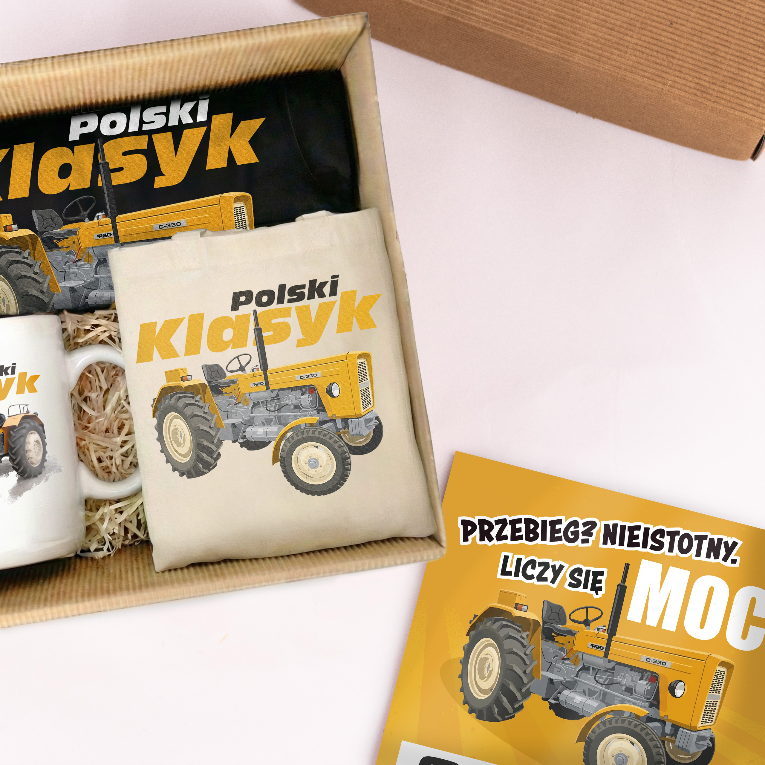 Urodzinowy Zestaw BOX Ciągnik Koszulka, Kubek, Kartka, Torba, Podstawka - obrazek 3