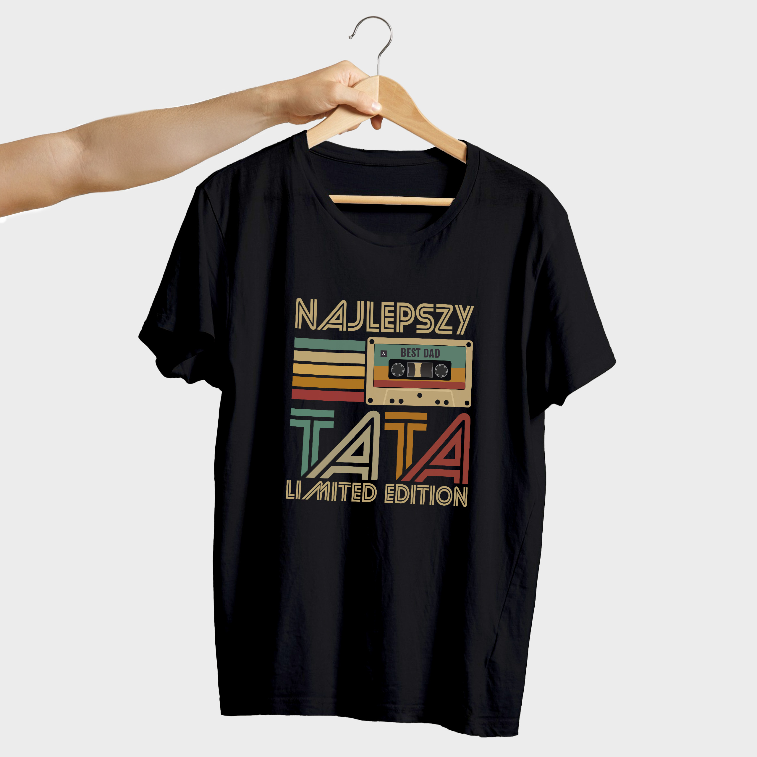 Koszulka męska czarna "Najlepszy Tata Kaseta" - obrazek 2