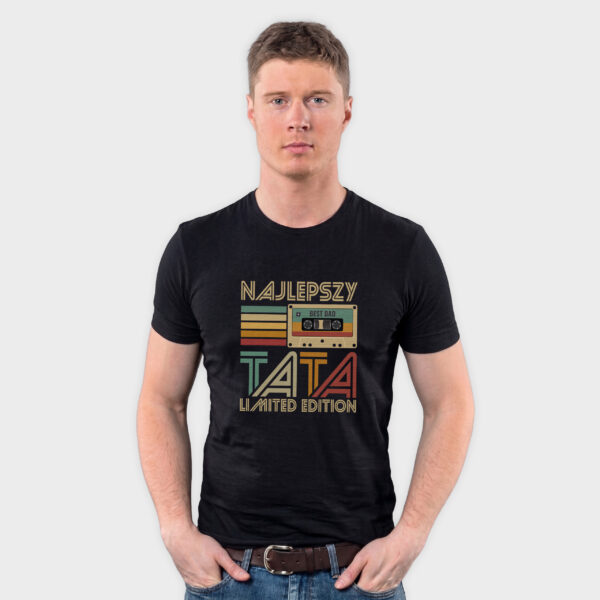 Koszulka męska czarna "Najlepszy Tata Kaseta"