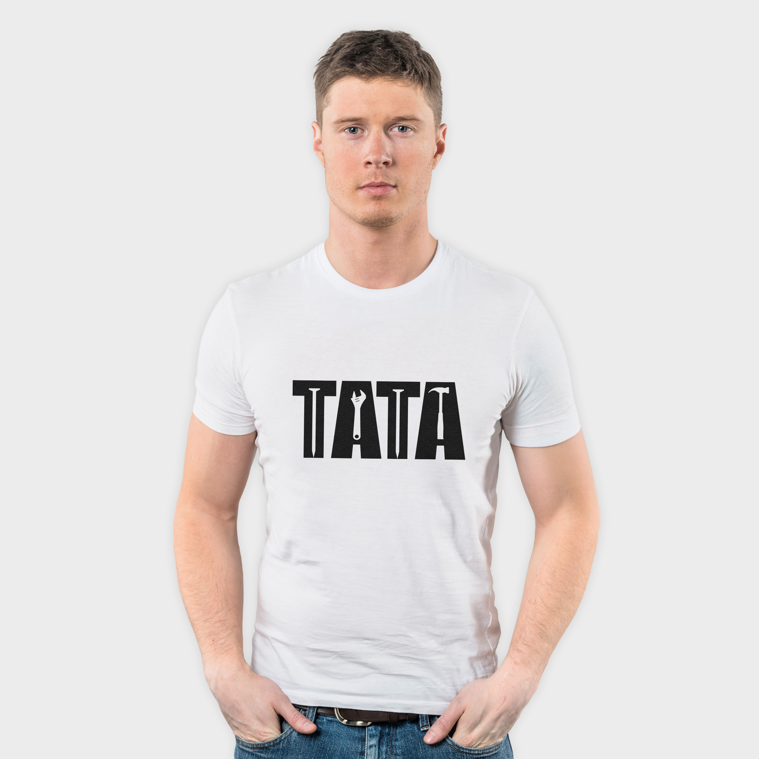 Koszulka męska biała "Tata Narzędzia"
